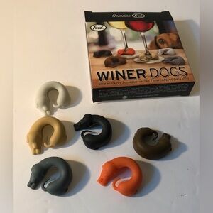 WINER DOGS Dachshunds Set Of 6 Silicone Wine Markers by Fred Multicolor NIB